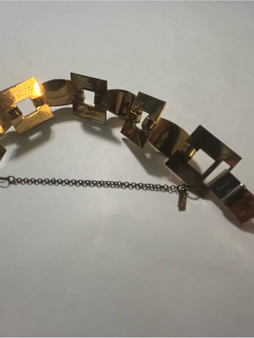 Vintage Monet Jewelers 1970s Gold Geometric Open Square Link Bracelet MCM